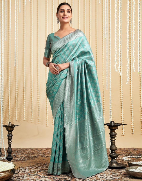 Vasthrlay Womens Banarasi Jacquard Sky Blue Saree