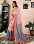 Vasthrlay Womens Printed Beige And Dark Dusty Green Saree With Unstitched Blouse Piece