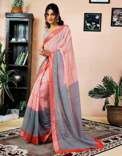 Vasthrlay Womens Printed Unstitched Dark Green Saree
