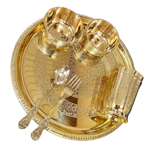 Brass Luxury Embossed Dinner THALI Set