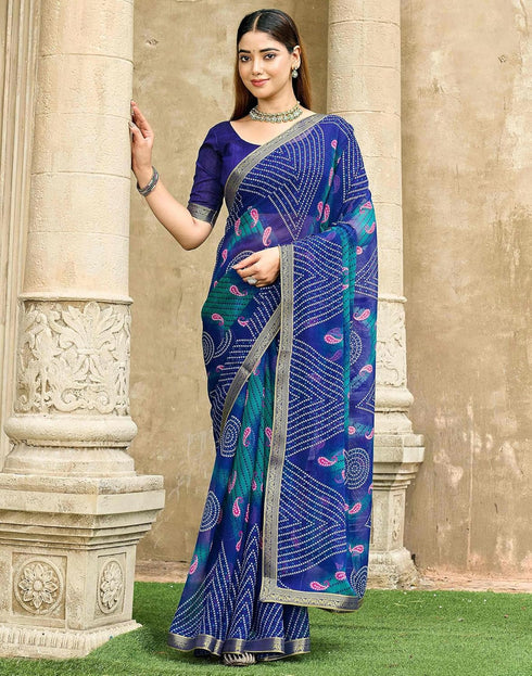 Vasthrlay Chiffon Bandhani Unstitched Green Saree