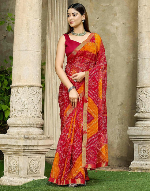 Vasthrlay Chiffon Bandhani Unstitched Green Saree