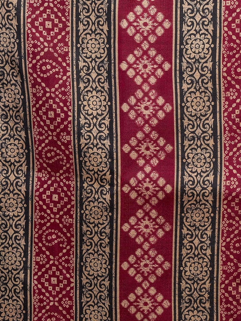 Vasthrlay Bandhani Printed Maroon Saree With Black Unstitched Blouse Piece