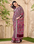 Vasthrlay Georgette Printed Wine Saree With Unstitched Blouse Piece