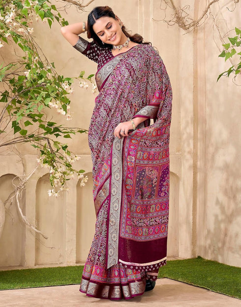 Vasthrlay Georgette Printed Unstitched Red Saree