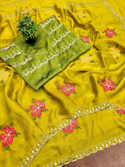 Vasthrlay Vichitra Embroidery Brown Black
