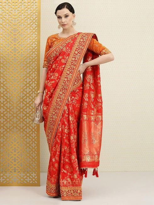 Vasthrlay Embroidery Unstitch Orange Ethnic Wear