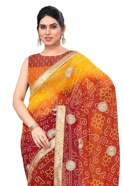 Vasthrlay Fashion Georgette Bandhej Red Ethnic Wear