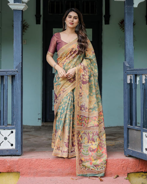 Vasthrlay Handloom Turquoise Traditional Saree
