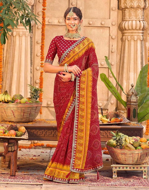 Vasthrlay Georgette Embroidery Unstitched Red Saree