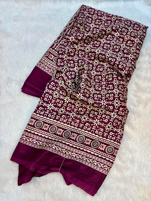 Vasthrlay Ajrakh Saree Crepe