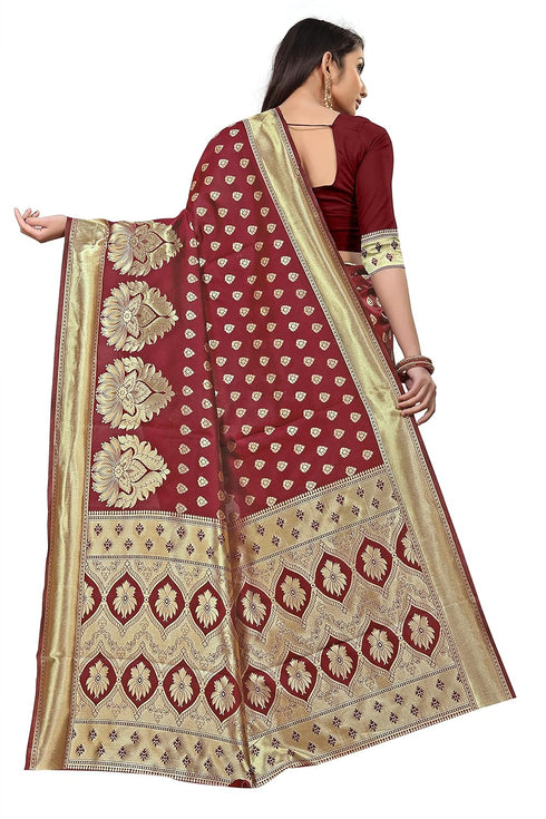 Vasthrlay Maroon Woven Kanjivaram Blend Saree