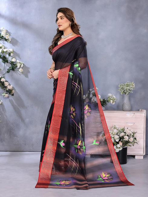Vasthrlay Chanderi Brush Unstitched Black Free Ethnic Wear