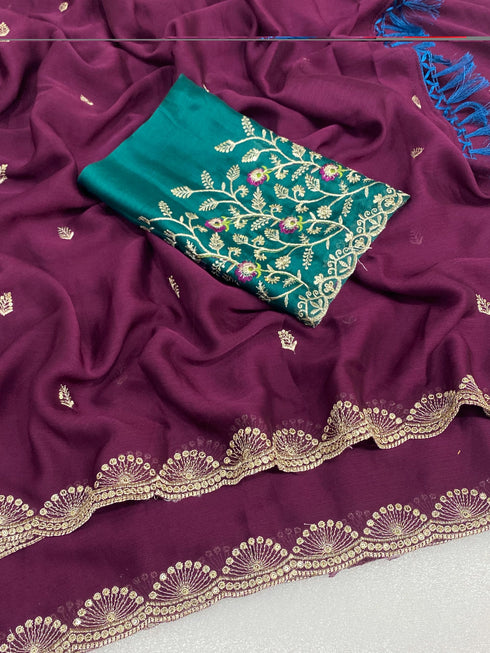 Vasthrlay Pink Georgette Embroidery Saree