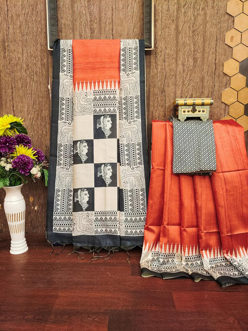 Vasthrlay Tussar Kalamkari Madhubani Border Blouse