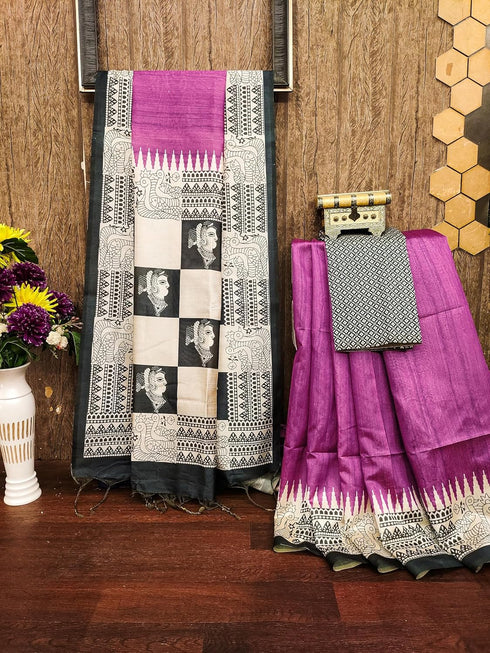 Vasthrlay Tussar Kalamkari Madhubani Border Blouse
