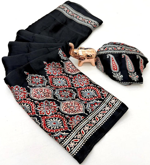 Vasthrlay Ajrakh Saree Crepe