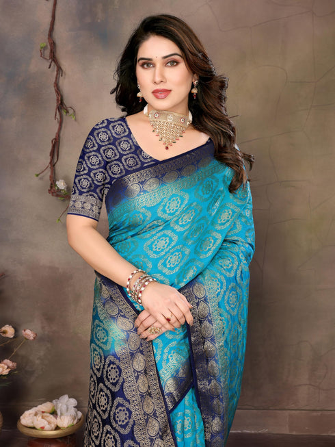 Vasthrlay Gold Banarasi Unstitched Saree