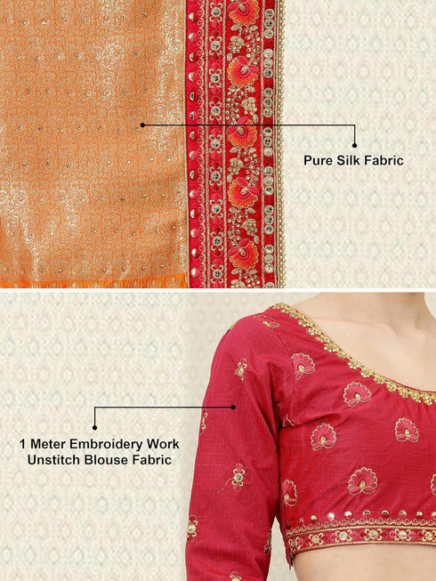 Vasthrlay Embroidery Unstitch Orange Ethnic Wear