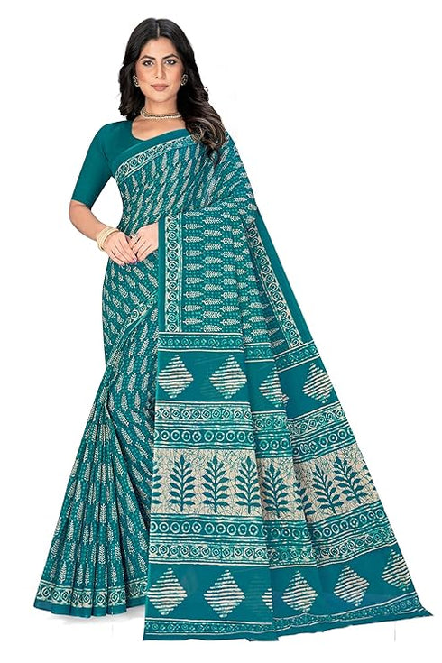 Tamaira Fashion Women'S Jaipuri Hand Block Printed Pure Cotton Mulmul Saree
