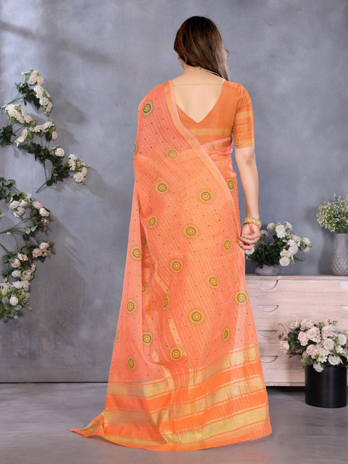 Vasthrlay Orange Unstitched Saree