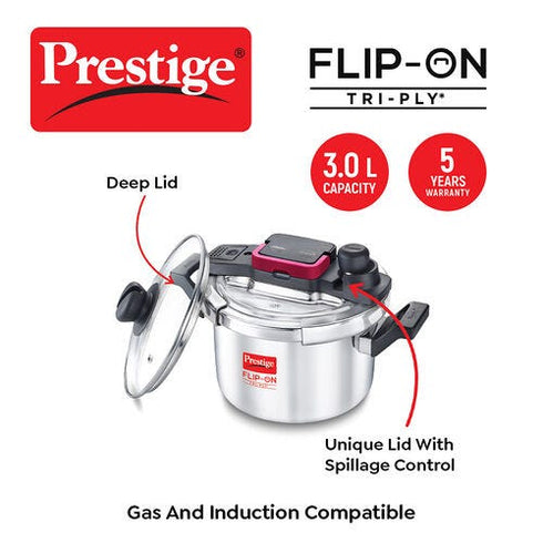 Prestige Flip-on Tri-ply Stainless Steel Pressure Cooker 3 L