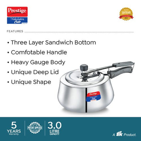 Prestige Nakshatra Cute Svachh Stainless Steel Spillage Control Pressure Cooker Silver 3 L