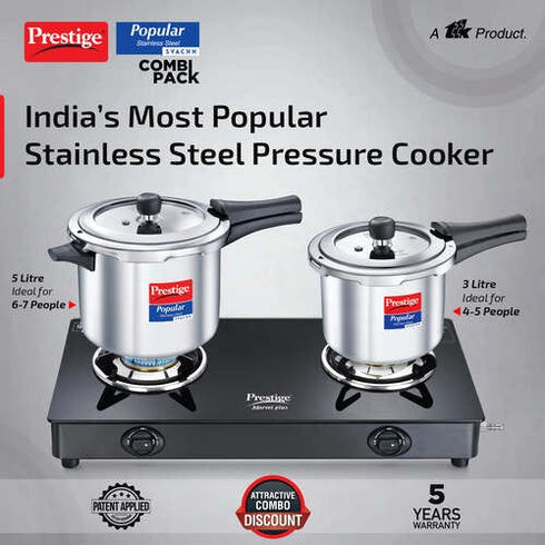 Prestige Popular Svachh Stainless Steel Pressure Cooker 5 L Combo