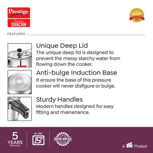 Prestige Nakshatra Svachh Aluminium Inner Lid Pressure Cooker 5.5 L