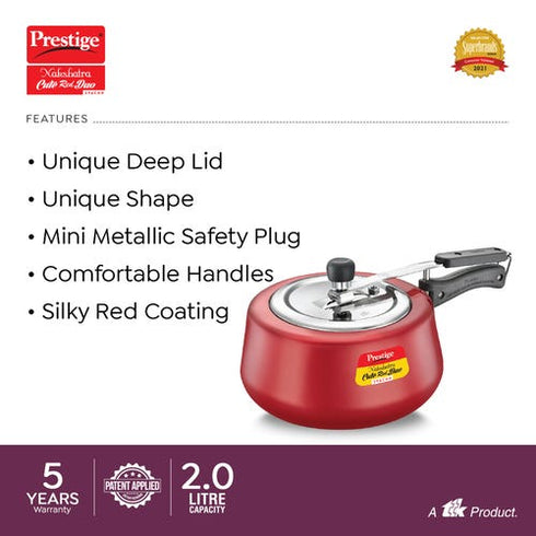 Prestige Nakshatra Cute Duo Svachh Aluminium Spillage Control Pressure Cooker Red 2 L