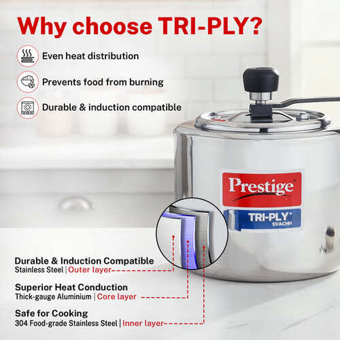 Prestige 3 Litre Triply Svachh Inner Lid Pressure Cooker 3 L