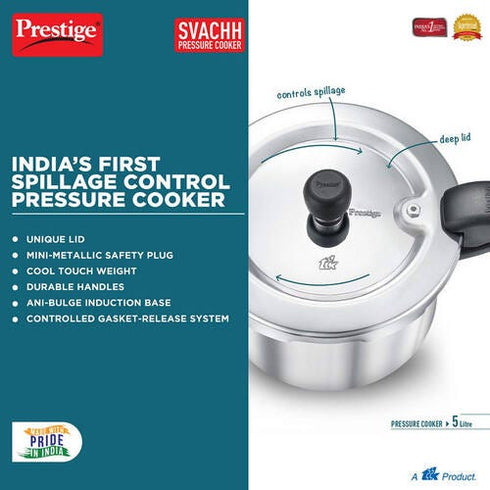 Prestige Svachh Aluminium Anti Bulge Gas And Induction Compatible Pressure Cooker 5 L Silver