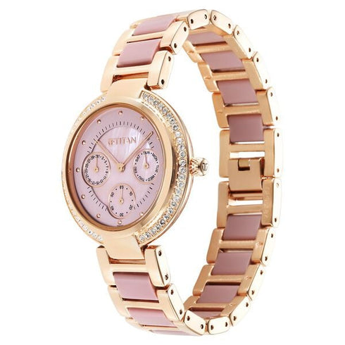 Titan Acetate Mother Of Pearl Quartz Multifunction Strap watch for Women
