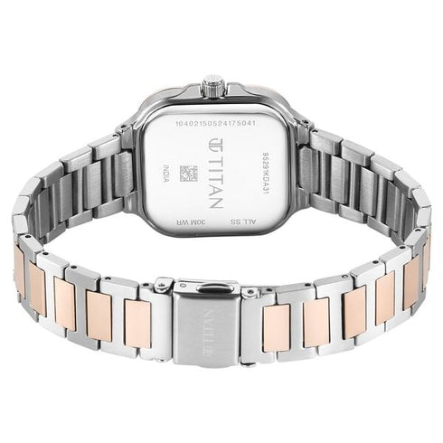 Titan Slim Square Quartz Analog with Date Silver Dial With Two Toned Color Strap Watch