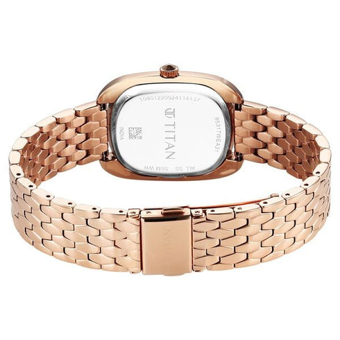 Titan Glamour Quartz Analog Blue Dial Rose Gold Stainless Steel Strap Watch For Women