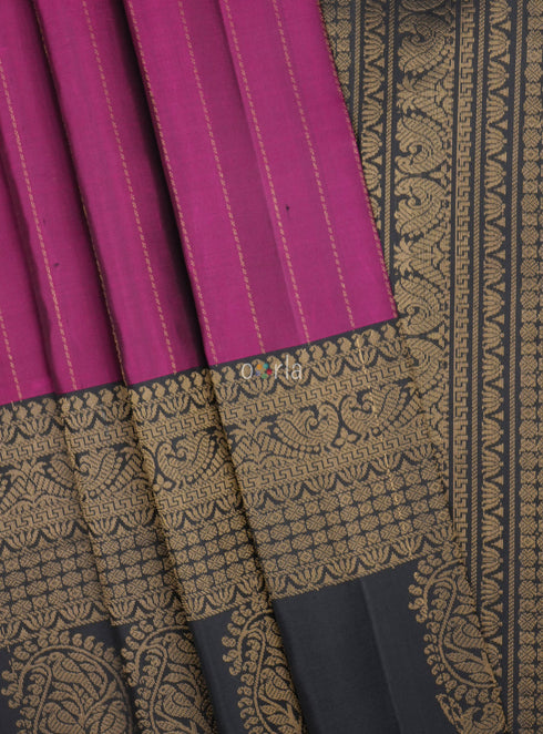 Prakruthi Ezhil Golden Dance & Violet Turning Handloom Soft Silk Saree