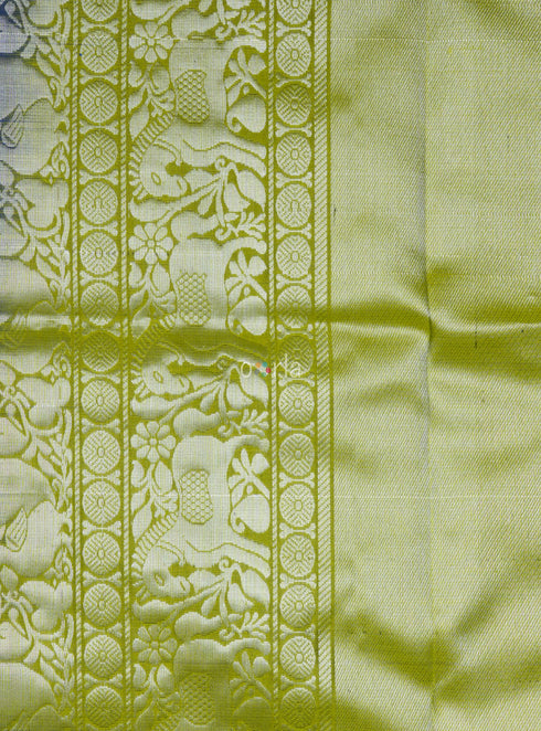 Prakruthi Mughizh Royal Blue & Tea Green Kanchi Border Handloom Soft Silk Saree