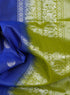 Prakruthi Mughizh Royal Blue & Tea Green Kanchi Border Handloom Soft Silk Saree