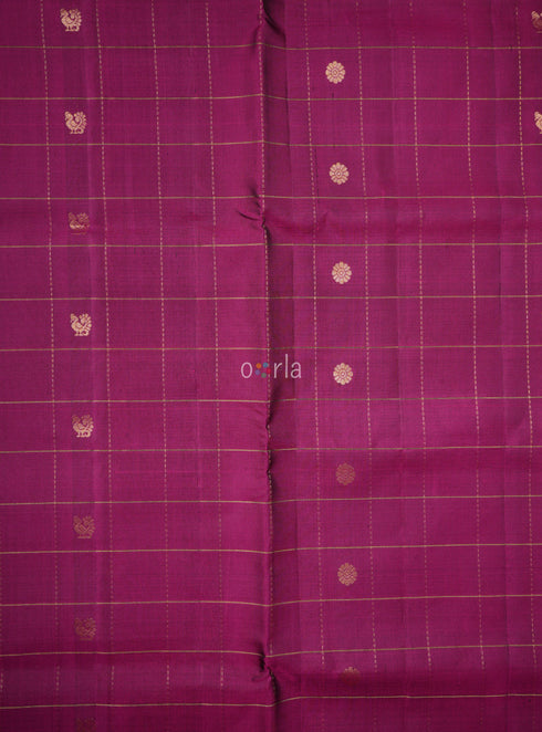 Prakruthi Mughizh Rich Mulberry & Blue Checks Bhutta Handloom Soft Silk Saree
