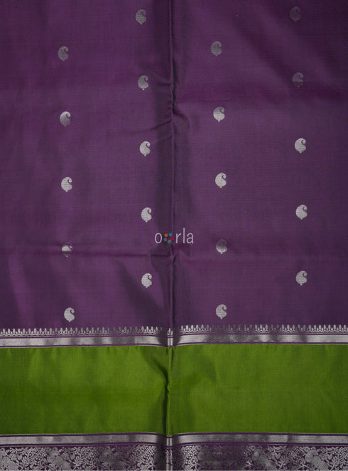 Prakruthi Mughizh Grape & Valley Green Kanchi Border Handloom Soft Silk Saree