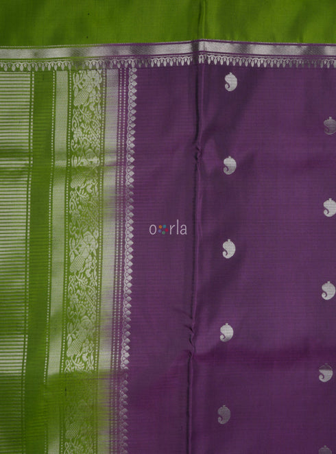 Prakruthi Mughizh Grape & Valley Green Kanchi Border Handloom Soft Silk Saree