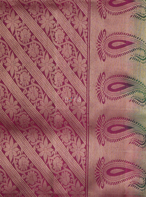 Prakruthi Mughizh Forest Green & Violet Kanchi Border Handloom Soft Silk Saree