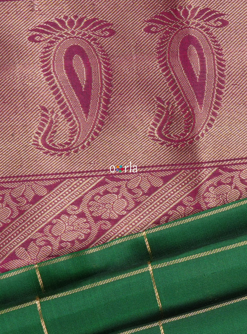 Prakruthi Mughizh Forest Green & Violet Kanchi Border Handloom Soft Silk Saree