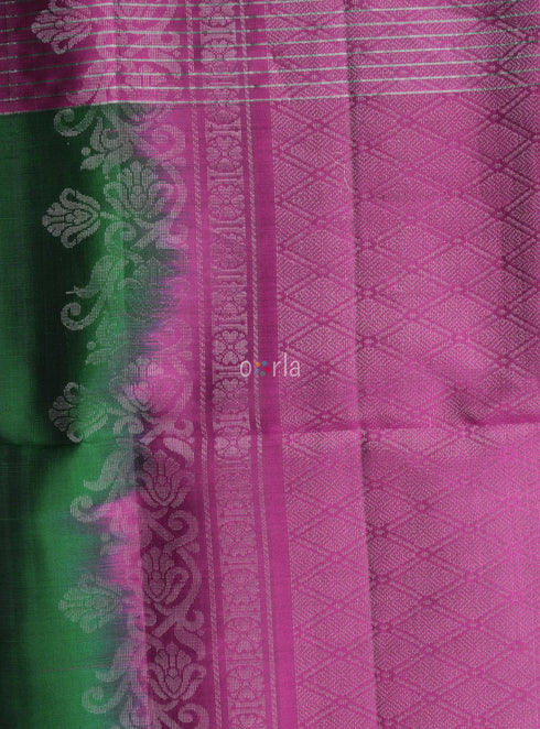 Prakruthi Mughizh Forest Green & Purple Check Handloom Soft Silk Saree