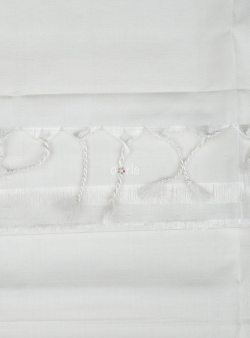 Prakruthi Swarnam Heaven White Fancy Handloom Soft Silk Saree