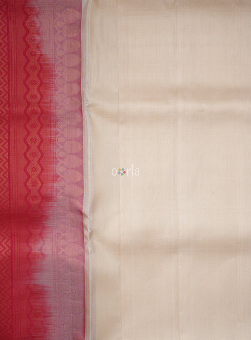 Prakruthi Swarnam Blush & Red Plain Fancy Handloom Soft Silk Saree