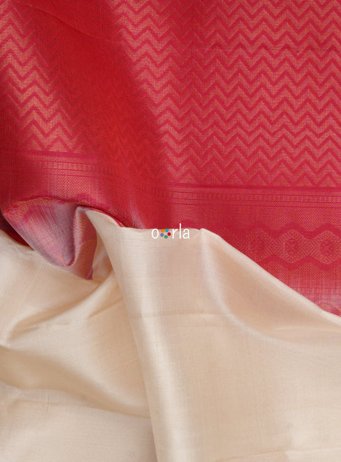 Prakruthi Swarnam Blush & Red Plain Fancy Handloom Soft Silk Saree