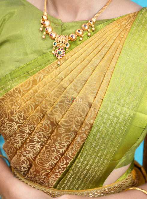 Prakruthi Vivaha Golden Sunset With Light Green Bridal Handloom Soft Silk Saree