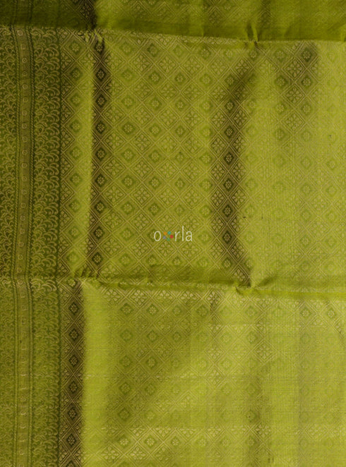 Prakruthi Vivaha Golden Sunset With Light Green Bridal Handloom Soft Silk Saree