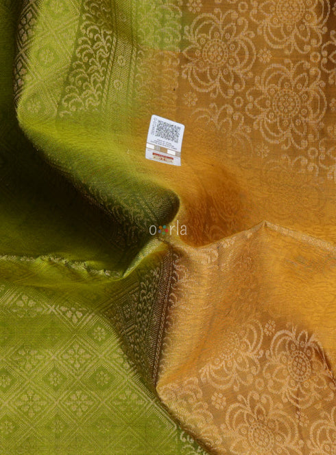 Prakruthi Vivaha Golden Sunset With Light Green Bridal Handloom Soft Silk Saree